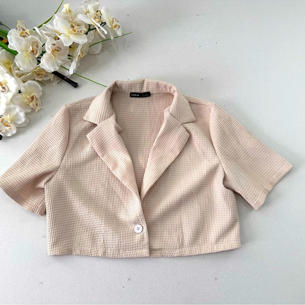⚜️Lapel Short Sleeve Apricot Crop Top Jacket ⚜️
